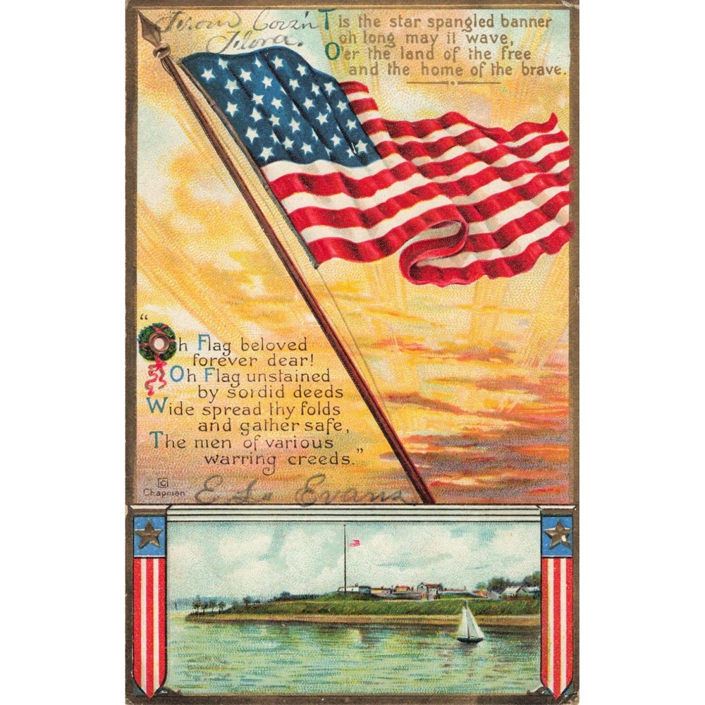 Antique Patriotic Postcard American Flag Star Spangled Banner Poem G Chapman VG - Picture 1 of 2